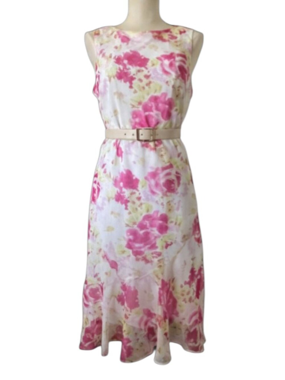 Vintage Y2K Fairycore White Floral Print Dress w/ Ruffle Hem - Size 11/12